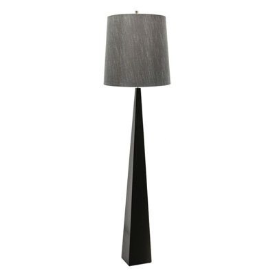 Modern Dark Grey Floor Lamp With Faux Silk Shade And Led Bulb