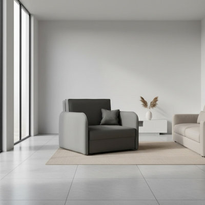Viva Loft I Armchair With Sleep Function Storage Container Chipboard Wood Frame Metal Legs 95Cm Width Grey - image 1