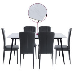 Hallowood Furniture Cullompton Large Rectangular Dining Table 160X90Cm, White Marble Effect Top, With 6 Black Faux Leather Chairs - thumbnail 8