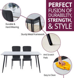 Hallowood Furniture Cullompton Large Rectangular Dining Table 160X90Cm, White Marble Effect Top, With 6 Black Faux Leather Chairs - thumbnail 2