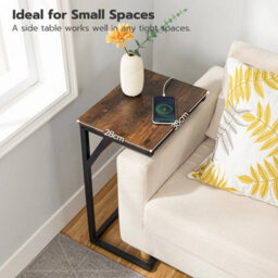 C Shaped Side Table Sofa End Table With Charging Station - thumbnail 4