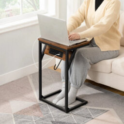 C Shaped Side Table Sofa End Table With Charging Station - thumbnail 1