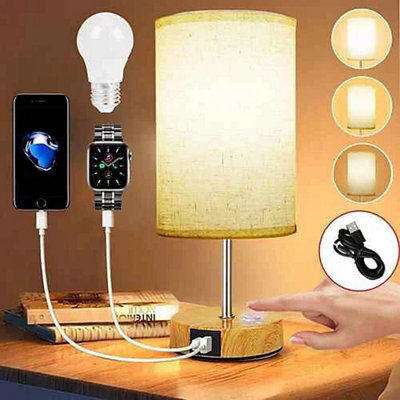 Dimmable Touch Control Table Lamp With Fabric Shade & Dual Usb Charging Ports - image 1