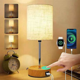Dimmable Touch Control Table Lamp With Fabric Shade & Dual Usb Charging Ports - thumbnail 3