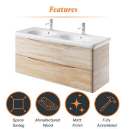 Plum&clay Eden Light Oak Wall Hung Vanity Unit With Round Resin Basin (W)1240mm - thumbnail 8