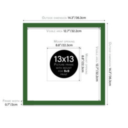 "13X13"" Green Picture Frame - 13X13"" Square Frame With 9X9"" Mount For 13X13""/9X9"" Pictures Moderrn Style Thin Edge, 1 Pack" - thumbnail 2