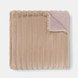 Ohs Faux Fur Ribbed Fleece Throw Over Bed Blanket Winter Warm Supersoft, Mink - 125 X 150Cm - thumbnail 4