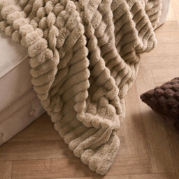 Ohs Faux Fur Ribbed Fleece Throw Over Bed Blanket Winter Warm Supersoft, Mink - 125 X 150Cm - thumbnail 2