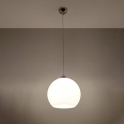 Sollux Lighting Ball Glass & Steel White 1 Light Classic Pendant Ceiling Light - thumbnail 2