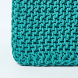 Homescapes Teal Green Cube Cotton Knitted Pouffe Footstool - thumbnail 4