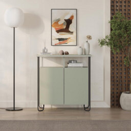 Fwstyle Cornea 2 Door Open Shelf Sage Green Sideboard Storage Unit (H) 80 (W) 80 (D) 40Cm - thumbnail 2