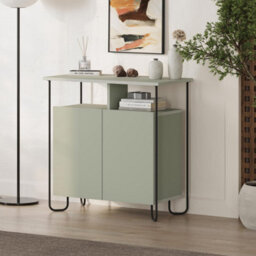 Fwstyle Cornea 2 Door Open Shelf Sage Green Sideboard Storage Unit (H) 80 (W) 80 (D) 40Cm - thumbnail 1