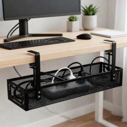 Under Desk Cable Management Tray Wire Organizer Power Strip Holder Storage Rack Black - thumbnail 3
