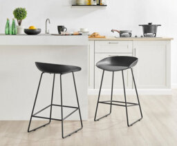 Furniturebox Set Of 2 Harper Black Scandinavian Inspired Molded Plastic Counter Stools With Black Metal Legs - thumbnail 1