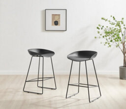 Furniturebox Set Of 2 Harper Black Scandinavian Inspired Molded Plastic Counter Stools With Black Metal Legs - thumbnail 2