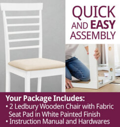 Hallowood Furniture Ledbury Wooden Chair With Fabric Seat Pad In White Painted Finish (Pair) - thumbnail 7
