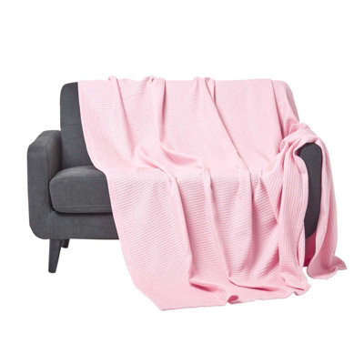Homescapes Organic Cotton Waffle Blanket/ Throw Pink, 280 X 230 Cm - image 1