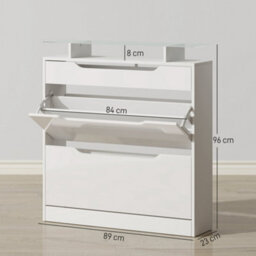 Wyld Haus Masola Slim White Shoe Cabinet 2 Flip Doors Slide-Out Drawer Tempered Glass Top 89X23X96Cm - thumbnail 4