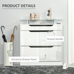 Wyld Haus Masola Slim White Shoe Cabinet 2 Flip Doors Slide-Out Drawer Tempered Glass Top 89X23X96Cm - thumbnail 8
