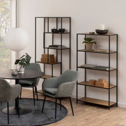 Furniture To Go Seaford Tall Black Metal Bookcase With 4 Oak Shelves - thumbnail 5
