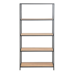 Furniture To Go Seaford Tall Black Metal Bookcase With 4 Oak Shelves - thumbnail 2