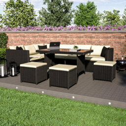 Lassic Vida Designs 9 Seater Rattan Furniture Set With Outdoor L Shaped Sofa, Table And Stools, Black - thumbnail 1