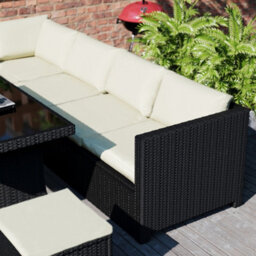 Lassic Vida Designs 9 Seater Rattan Furniture Set With Outdoor L Shaped Sofa, Table And Stools, Black - thumbnail 7