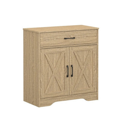 2 Doors 1 Drawer / Natural Storage Console Cabinet With Wooden Top Farmhouse Sideboard - image 1