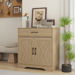 2 Doors 1 Drawer / Natural Storage Console Cabinet With Wooden Top Farmhouse Sideboard - thumbnail 5
