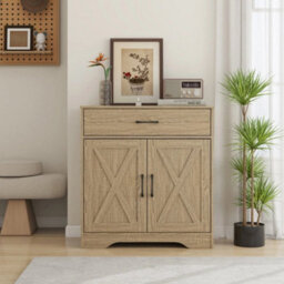 2 Doors 1 Drawer / Natural Storage Console Cabinet With Wooden Top Farmhouse Sideboard - thumbnail 6
