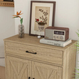 2 Doors 1 Drawer / Natural Storage Console Cabinet With Wooden Top Farmhouse Sideboard - thumbnail 3