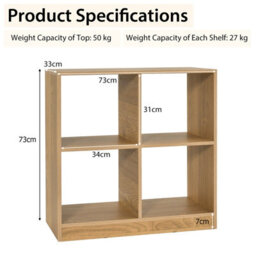 Costway 4-Cube Wooden Bookcase 2-Tier Open Back Bookshelf Modern Display Shelf - thumbnail 3