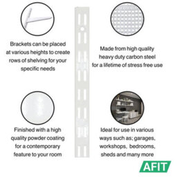 Afit Twin Slot Shelving Kit 9X270mm Brackets 3X1M Uprights Heavy Duty Wall Mounted Shelving System With Bookends - White - thumbnail 4
