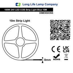 Long Life Lamps Company Blue Led Tape Strip Light 10 Metres 24V Continuous Cob Illumination Ip20 With Driver - thumbnail 2