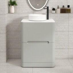 Royal Bathrooms Venice 600mm Dove Grey Freestanding Vanity Unit 2 Drawer With Carrara White Undrilled Worktop & Without Basin - thumbnail 1
