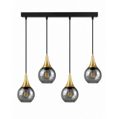 Luminosa Lighting Luminosa Lacrima Bar Pendant Ceiling Light Black, Gold Smoky Glass Shade 4X E27 - image 1