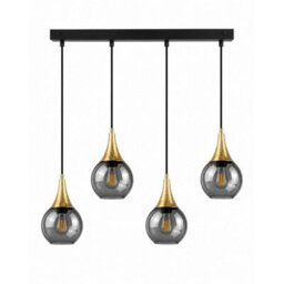 Luminosa Lighting Luminosa Lacrima Bar Pendant Ceiling Light Black, Gold Smoky Glass Shade 4X E27 - thumbnail 1