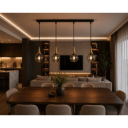 Luminosa Lighting Luminosa Lacrima Bar Pendant Ceiling Light Black, Gold Smoky Glass Shade 4X E27 - thumbnail 2