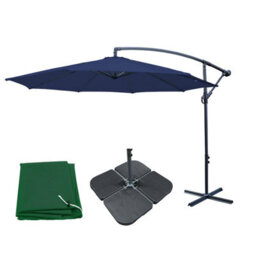 Sundaze 3M Blue Cantilever Banana Parasol Crank Handle Patio Garden Umbrella With Base Weights & Cover