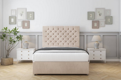 "Sloomy Mayfair Sand Naples Divan Bed With Mattress 2 Drawers Same Side With 54"" Floor Standing Headboard 4' Small Double" - image 1