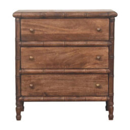 Artisan Furniture Solid Wood Bamboo Carved Chest, 3-Drawers, Brown - thumbnail 2