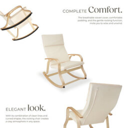 Tectake 1 Rocking Chair Roca - With Armrests, Comfortable Padding And Floor Protectors  - Beige - thumbnail 3
