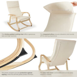 Tectake 1 Rocking Chair Roca - With Armrests, Comfortable Padding And Floor Protectors  - Beige - thumbnail 5