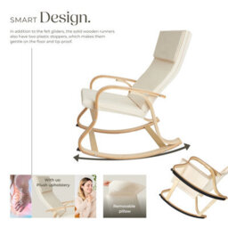 Tectake 1 Rocking Chair Roca - With Armrests, Comfortable Padding And Floor Protectors  - Beige - thumbnail 4