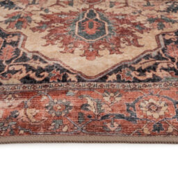 Loomed Oriental Design Cotton Chenille Rug Rust Navy Cream Machine Washable 60Cm X 240Cm - thumbnail 3