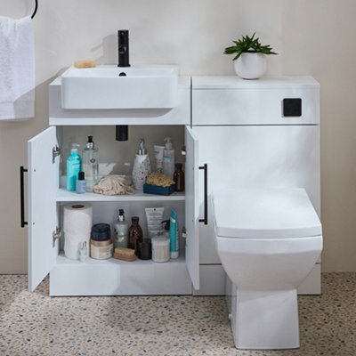 Homestylestore 1050mm White Bathroom Combination Vanity Wc Unit With Toilet Pan And Black Bar Handle - image 1