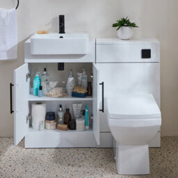 Homestylestore 1050mm White Bathroom Combination Vanity Wc Unit With Toilet Pan And Black Bar Handle - thumbnail 1
