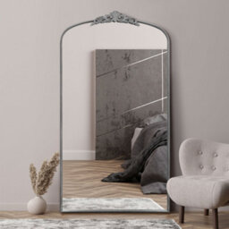 "Mirroroutlet Crown - Silver Metal Framed Arched Wall Mirror With Decorative Crown 68"" X 38"" (174Cm X 96Cm)"