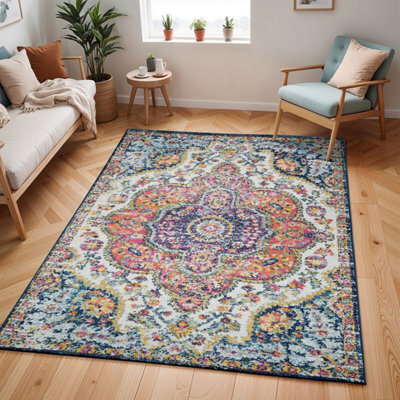 Mila Vintage Oriental Boho Pink/saffron Area Rug-200Cm X 275Cm - image 1