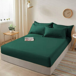 Ameha Double Plain Dyed Fitted Sheet 40Cm-Extra Deep Pocket Emerald Green Fitted Bed Sheet Soft Microfiber Bedding Sheet 137X190Cm - thumbnail 2
